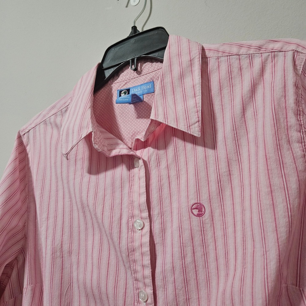 Duck Head Jeans Co Womens Pink Striped Long Sleeve Button Down Shirt Large - Picture 2 of 4